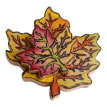 Autumn Leaf Leaves Pin Brooch Handmade Hand Painted Orange Accent Signed  2.25&quot; - £11.17 GBP
