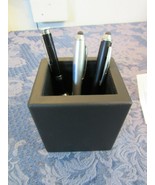 Black Leather Desk Office Table Organizer Supplies Pen Pencil Holder Sto... - $13.68 CAD