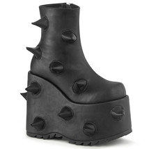 DEMONIA SLAY-77 Gogo Raver 7&quot; Wedge Platform Black Horn Spike Ankle Womens Boots - £93.53 GBP