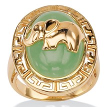 Sterling Silver Gold Finish Elephant Green Jade Ring 6 7 8 9 10 - £159.86 GBP