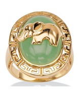 STERLING SILVER GOLD FINISH ELEPHANT GREEN JADE RING 6 7 8 9 10 - £156.44 GBP