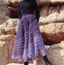 Purple Layered Tulle Midi Skirt Womens A-line Plus Size Holiday Tulle Skirt image 4
