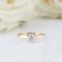 Yellow Gold Plated 6mm Round Simple Moissanite Ring Wedding Ring,Engagement ring - £71.12 GBP