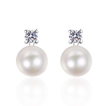 Natural Freshwater Pearl Moissanite Earrings with Total 0.2ct 0.6ct Diamond Test - £52.25 GBP