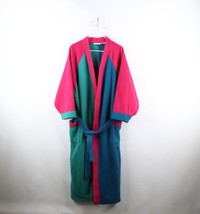 Vintage 90s Streetwear Womens XL Color Block Belted Fleece Bath Robe Lou... - £46.50 GBP