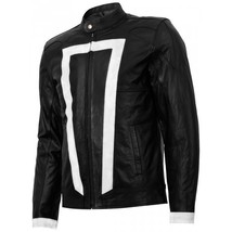 LE Black and White Leather Motorcycle Jacket - £116.04 GBP