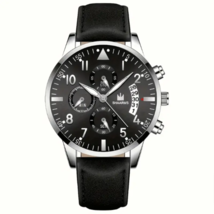Mens Watch Business Fashion with leather Strap Black Quartz Date UK - $8.25