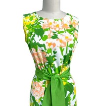 1960s VTG Cotton Floral Dress Smart Time Unique Hem Sz S/M Yellow Green ... - $79.30