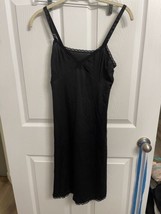 Vintage 60s Shadowline Black Nylon Lace Full Slip Dress Wide Lace Hem 34 Bust - £13.92 GBP