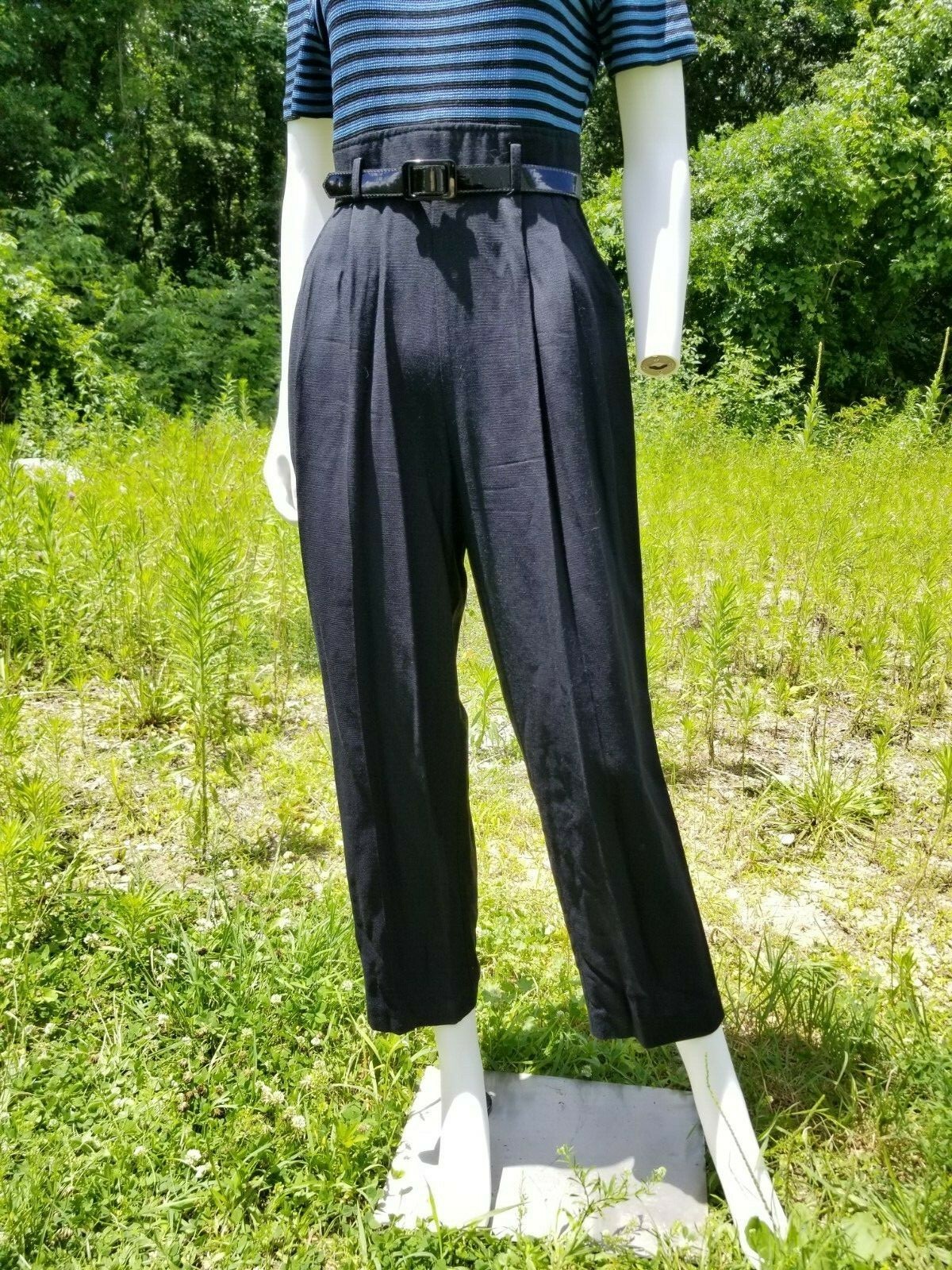 Vintage 90s Balck pant stripe top French nautical jumpsuit romper belted W28" Item image 6