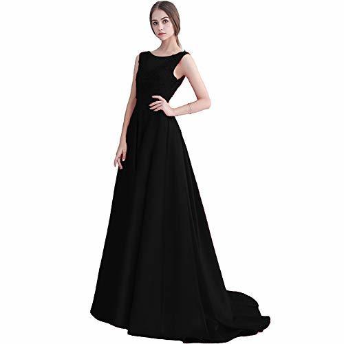 Backless Bateau Beaded Lace Appliques A Line Long Prom Evening Dress Black US 16