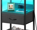 Nightstand With Storage, Adjustable Fabric Drawer, Seven-Table, Black. - £36.64 GBP
