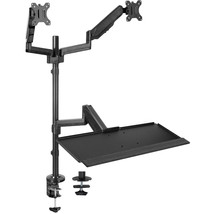 Vivo Black Dual Monitor Sit-Stand Desk Mount | Holds 2 Screens 17" To 32" - £175.85 GBP