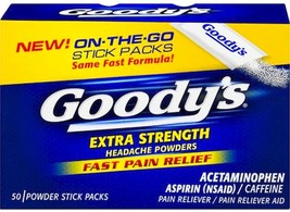 50 Goody&#39;s Headache Powder Aspirin nsaid Acetaminophen Fast Pain Reliever Goody - £18.69 GBP