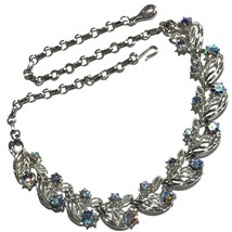 Vtg Runway Coro Blue Crystals Ab Rhinestones Collar Necklace Exc Condition Silve - £54.12 GBP