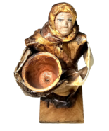 Vintage FOLK ART 9” Paper Mache Lady Doll with Clay Flower Pot Made In M... - $34.99