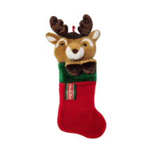 22&quot; Vintage Santa&#39;s Best Reindeer Red Christmas Stocking Stuffed Animal Plush - £51.56 GBP