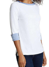 Nautica Womens 3/4 Cuffed Sleeve Chambray Casual Top Color White Size L - £24.21 GBP