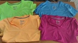 Nike Dri-fit Women&#39;s Neon Colors V-Neck Active Short Sleeve T Shirt Sz Small 4pc - £37.24 GBP