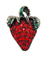 PELL Vintage Strawberry Rhinestone Brooch Pin Red &amp; Green Crystal Jewelr... - £16.26 GBP