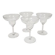 Vintage Margarita Clear Glass 4pc Set 6.5&quot; Tall Stemware 70s Retro Barware - £29.60 GBP