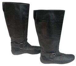 Vintage Tod’s Black Leather Winter Boots Knee High Italy Box M Buck Women sz 9 image 5