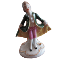 READ# Vintage Germany Figurine Man Green Coat Porcelain Curtsy Bowing #1... - $14.24