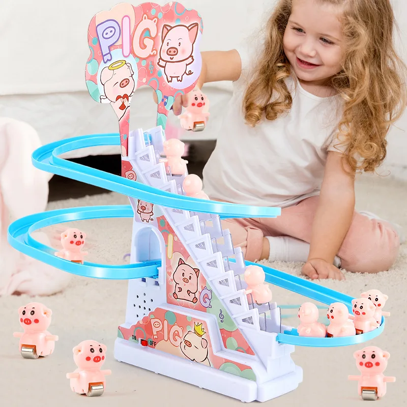 Kid Toy Small Duck Piggy Electronic Climbing Stairs Track Toy Light Musical - £10.31 GBP+