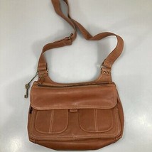 Fossil Brown Leather Cross-Body Shoulder Bag Handbag w Key - £37.22 GBP