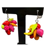 Vintage Fruit Vegetables Clustered Pierced Earrings Dangle Miniature Pla... - £18.69 GBP