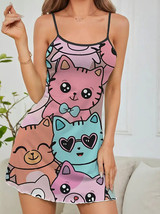 Woman&#39;s Cute Cat Print Frill Trim Cami Lounge Dress - Size: L (US 8-10) - £6.93 GBP