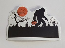 Bigfoot Trick or Treating in Graveyard Fun Sticker Decal Silhouette Multicolor - £1.76 GBP