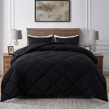 Elnido Queen® Black Queen Size Comforter Set - 3 Pieces All Season Quilted Down - £32.30 GBP