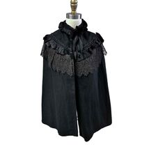 VTG 1880s Victorian Black Wool Mourning Cape w/ Cut Glass Beads &amp; Lace S... - $346.45
