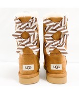 UGG BAILEY BOW DIAGONAL STRIPES CHESTNUT SHEARLING BOOTS 1115170 SZ 9US - £144.48 GBP