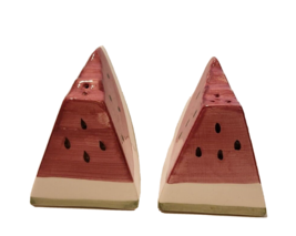 Ceramic Watermelon Wedge with Seeds Salt and Pepper Shakers Red Green - $9.00