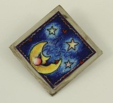 MODERN Silver Plate MOON &amp; STARS Brooch Pin Costume Jewelry Pendant 1.25&quot; - $341.18 MXN