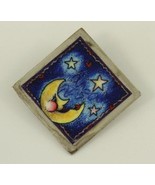 MODERN Silver Plate MOON &amp; STARS Brooch Pin Costume Jewelry Pendant 1.25&quot; - £14.64 GBP