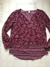 Old Navy Split Neck Size Medium Loose Tunic red and white Floral Long Sleeve - £17.02 GBP