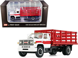 GMC 6500 Stake Truck White Red 1/64 Diecast Model DCP/First Gear - £60.66 GBP