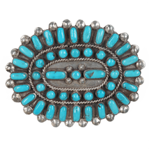 Large 1975 Peyketewa Zuni Sterling and turquoise cluster pin - $450.45