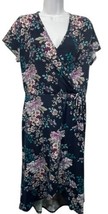 Kristin Nicole Womens Wrap Front Dress Navy Blue Floral Short Sleeve Sz ... - $10.88