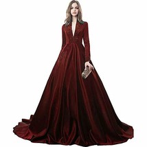 Plus Size Vintage Long Sleeves Beaded V Neck Evening Prom Dress Burgundy US 22W - £132.57 GBP