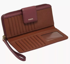 Fossil Madison Zip Clutch Red Wine Leather Wristlet SSWL2228609 Wallet NWT FS - £38.69 GBP