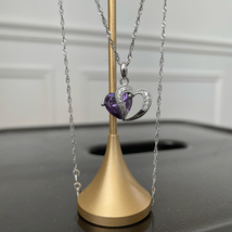 Jeulia 925 Silver Double Heart Pendant Necklace Amethyst CZ Stone Pendant - $61.20