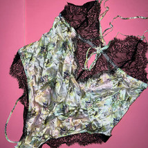 Victoria&#39;s Secret Designer Collection S Teddy Fantasy Island Green Black Silk - £55.26 GBP