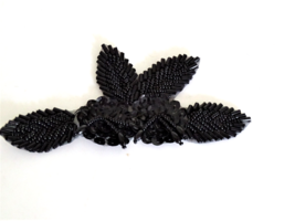 Antique Black Beaded Applique Ornament for Clothes Hat etc. - £19.76 GBP