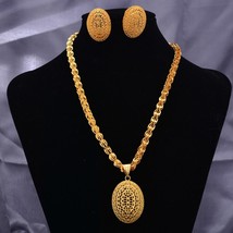 Dubai Gold Color Jewelry Sets For Women Ethiopian Pendant Necklaces Earrings Mid - £34.94 GBP