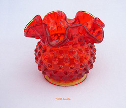 Fenton Orange Hobnail Small Rose Bowl Ruffle Crimp Edge Glass Vase 1960s - £22.01 GBP