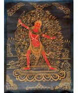 EKAJATI/EKAJATA/ OIL VARNISHED ORIGINAL BLACK AND GOLD TIBETAN THANGKA P... - $193.54